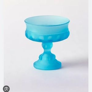Anthropologie Blue Satin Glass Footed Compote